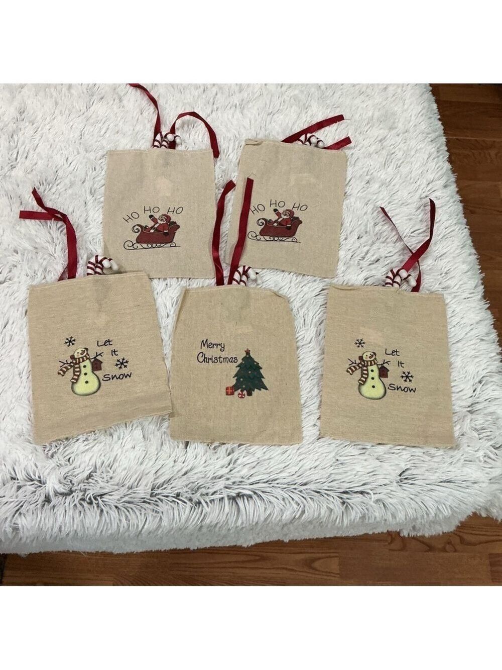 Collections Etc burlap holiday gift bags with 3 different patterns